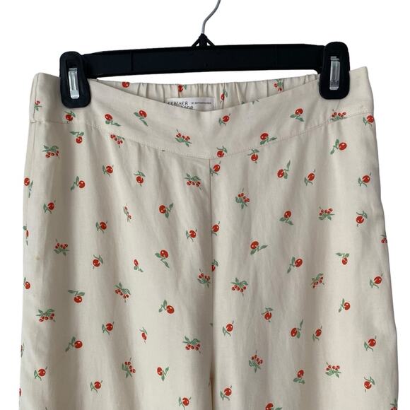 Feather Bone Anthropologie Cream Cherry Print Wide Leg Pants size 0 - Picture 3 of 8